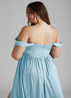 Azazie Morana Final Sale Sky Blue A-Line Off the Shoulder Stretch Satin Convertible Dress image16