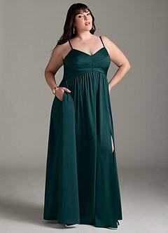 Azazie Alia Bridesmaid Dresses Pine A-Line Pleated Stretch Satin Dress image11