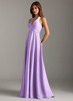 Azazie Tessie Robes de demoiselle d'honneur Robe Trapèze en Satin extensible Plissée Lilas image5
