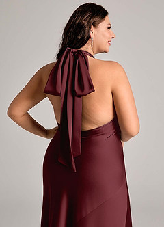 Azazie Velli Bridesmaid Dresses Cabernet Mermaid High Neck Stretch Satin Dress image11