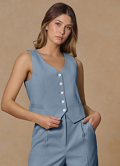 front Rowan Dusty Blue Refined Weave Performance vest
