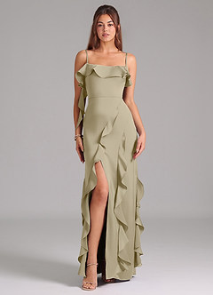 Azazie Malia Bridesmaid Dresses Moss Green A-Line Side Slit Stretch Satin Dress image3