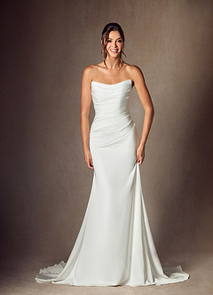 Azazie Elyse Wedding Dresses Diamond White Mermaid Strapless Crepe Back Satin Dress image6