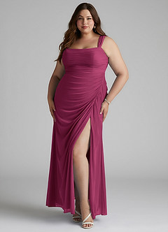 Azazie Jesaphine Bridesmaid Dresses Mulberry Sheath Ruched Mesh Dress image6