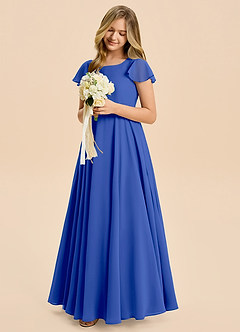 Azazie Cady Junior Royal Blue A-Line Pleated Chiffon Dress image4