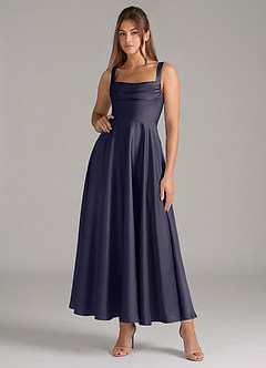 Azazie Shaude Bridesmaid Dresses Stormy A-Line Pleated Stretch Satin Dress image1