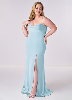 Barbie ♥ Azazie Bridesmaid Dresses Sky Blue Mermaid Corset Stretch Satin Dress image9