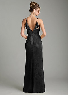 Azazie Larsa Bridesmaid Dresses Black Mermaid Ruched Floral Jacquard Burnout Dress image2