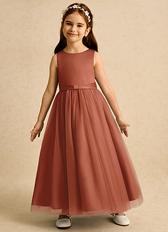 Azazie Lior Abiti da Ragazza di Fiori Abito Principessa in Tulle Plissettato Auburn image4
