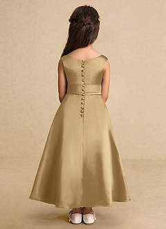 Azazie Lindy Flower Girl Dresses Gold A-Line Pleated Matte Satin Dress image7