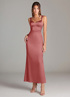 Azazie Denice Bridesmaid Dresses Antique Rose Sheath Pleated Stretch Satin Dress image3
