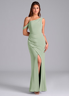 Azazie Madelyn Essayer des robes à la maison Robe Sirène Convertible en Mousseline de soie Une épaule Agave image3