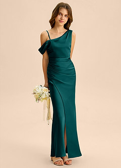 Azazie Madelyn Junior Peacock Sheath Off the Shoulder Stretch Satin Dress image4