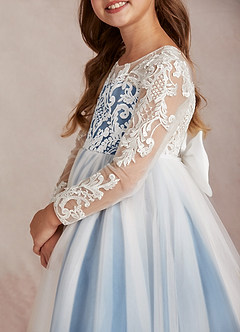 Azazie Elodie Blumenmädchenkleider Ballkleid Spitze Kleid Elfenbein Stahlblau image7