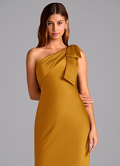 Azazie Yuanna Bridesmaid Dresses Butterscotch Mermaid One Shoulder Stretch Satin Dress image7