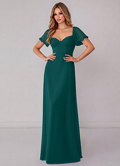 Azazie Fatima Bridesmaid Dresses Peacock A-Line with Pockets Chiffon Dress image2