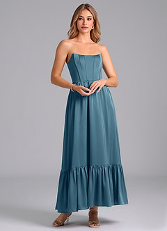 Azazie Leilana Robes de demoiselle d'honneur Robe Trapèze en Satin extensible Corset Bermude image1