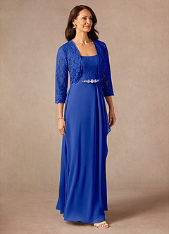 Azazie Ainsling Mother of the Bride Dresses Royal Blue A-Line Square Neckline Lace Chiffon Dress image6