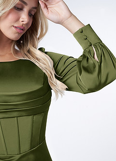 Azazie Raye Bridesmaid Dresses Olive Mermaid Long Sleeve Stretch Satin Dress image6