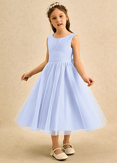 Azazie Macaron Robe Demoiselle D'honneur Fillette Robe Trapèze en Tulle Plissée Lavande image4