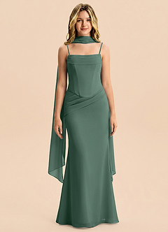 Azazie Sorrel Junior Meerjungfrau-Linie Plissee Chiffon Kleid Seemoos image1