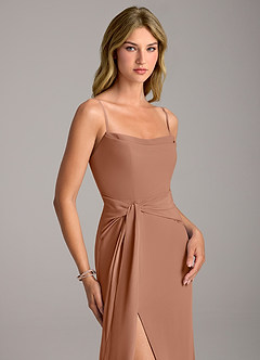 Azazie Tahlia Bridesmaid Dresses Bronzer A-Line with Belt Chiffon Dress image2