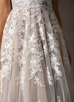 Azazie Sorella Wedding Dresses Diamond White Sand A-Line V-Neck Sequins Tulle Dress image10