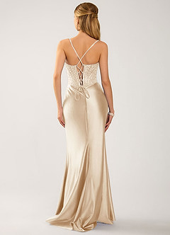Marenmarka Champagne Beading Corset Satin Prom Dress image2