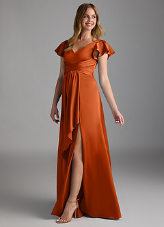 Azazie Omari Bridesmaid Dresses Burnt Orange A-Line Stretch Satin Dress image5