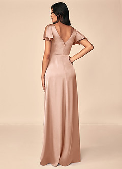 Azazie Soren Bridesmaid Dresses Rose Gold A-Line Pleated Stretch Satin Dress image2