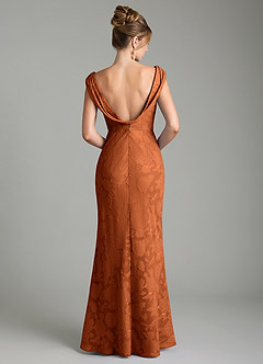 Azazie Kieryn Bridesmaid Dresses Burnt Orange Mermaid Pleated Floral Burnout Dress image7