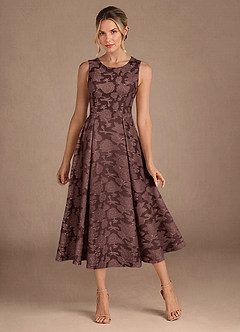 Azazie Fulton Mother of the Bride Dresses Espresso A-Line Pleated Floral Burnout Dress image1