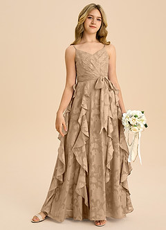 Azazie Peyton Junior Linie A Plisat Floral Burnout Lungime până la podea Domnișoară de onoare junioră Rochie image6