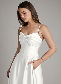 Azazie Meleena Bridesmaid Dresses White A-Line Strapless Stretch Satin Dress image2