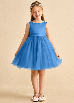 Azazie Jani Flower Girl Dresses Blue Jay A-Line Bow Tulle Dress image4