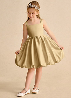 Azazie Nirvana Robe Demoiselle D'honneur Fillette Robe Princesse en Mat Satiné Rayé Or image3