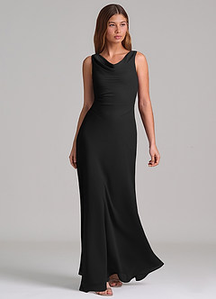 Azazie Nerine Brudtärnklänningar Klä av A-Linje i Chiffong Plisserad Svart image1