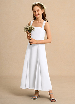 Azazie Tater Girl vestidos de niña de las flores Vestido de Blanco de Gasa de Corte En A con Plisado image6