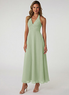 Azazie Tessie 신부 들러리 드레스 A라인 주름진 쉬폰 발목 길이 드레스 image1