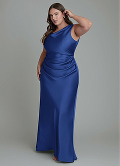 Azazie Kieryn Bridesmaid Dresses Royal Blue Mermaid Pleated Stretch Satin Dress image9