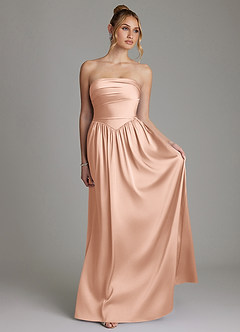 Azazie Zena Bridesmaid Dresses Rose Gold A-Line Strapless Stretch Satin Dress image4