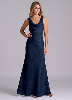 Azazie Rylina Brudtärnklänningar Klä av Sjöjungfru i Blommig Utbrändhet Mörk Marinblå image4