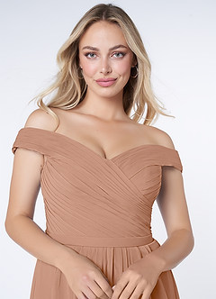 Azazie Audrianna Bridesmaid Dresses Champagne Rose A-Line Off-The-Shoulder Gathered Chiffon Convertible Dress image5