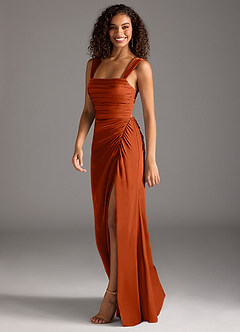 Azazie Jesaphine Bridesmaid Dresses Paprika Sheath Bow Stretch Satin Dress image6