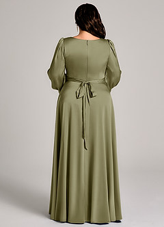 Azazie Leonia Abiti da Damigella Abito A-Line in Raso Elasticizzato Manica Lunga Pistacchio image13