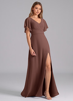 Azazie Ambrosia Bridesmaid Dresses Espresso A-Line Pleated Chiffon Dress image5