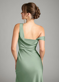 Azazie Madelyn Vestidos de damas de honor Vestido de Matcha de Satén Elástico de Corte Sirena Convertible con Hombro unilateral image7