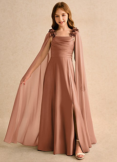 Azazie Rosita Girls Formal Flower Girl Dresses Bronzer A-Line Pleated Matte Satin Dress image1