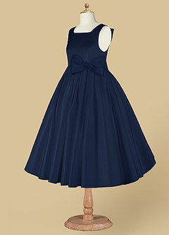 Azazie Bo Peep Flower Girl Dresses Dark Navy A-Line Bow Matte Satin Dress image9