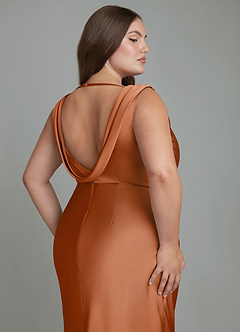Azazie Kieryn Bridesmaid Dresses Copper Mermaid Pleated Stretch Satin Dress image12